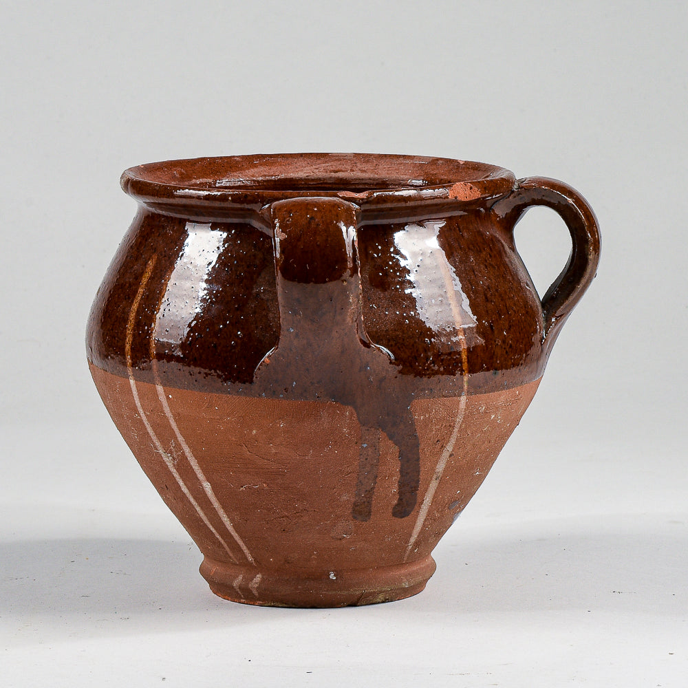 Vaso brocca recipiente giara in terracotta smaltata con doppio manico