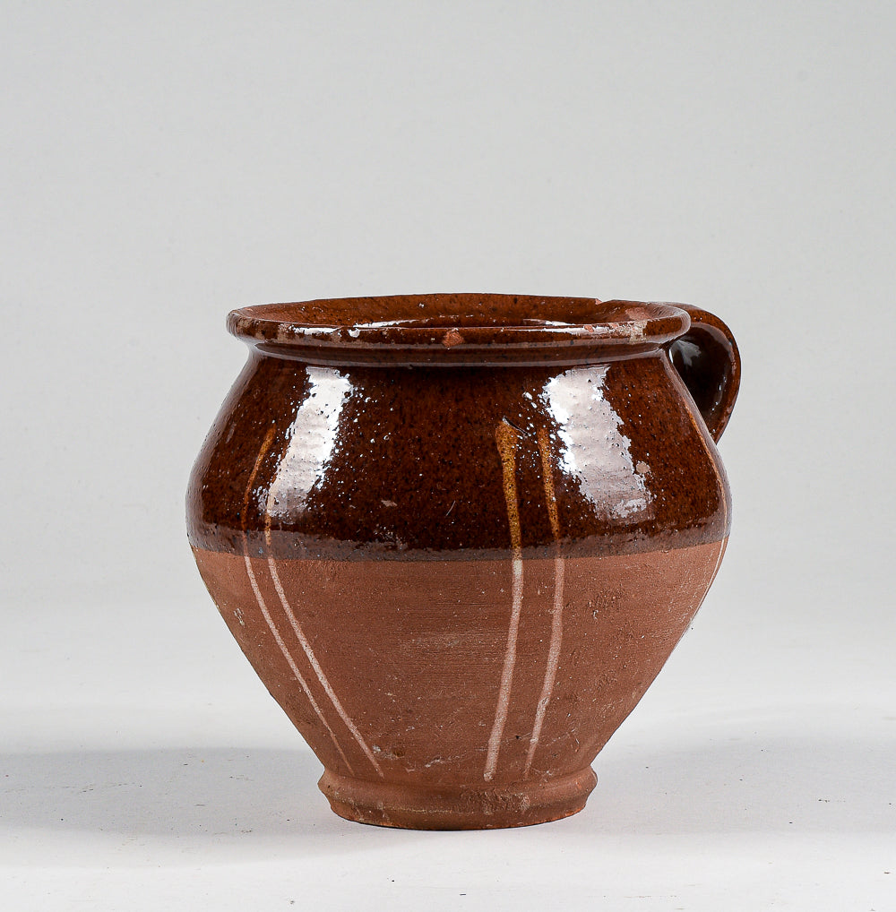 Vaso brocca recipiente giara in terracotta smaltata con doppio manico