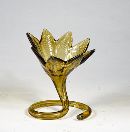 Vaso ambrato a fiore vetro Murano lavorato a mano Italia 1970