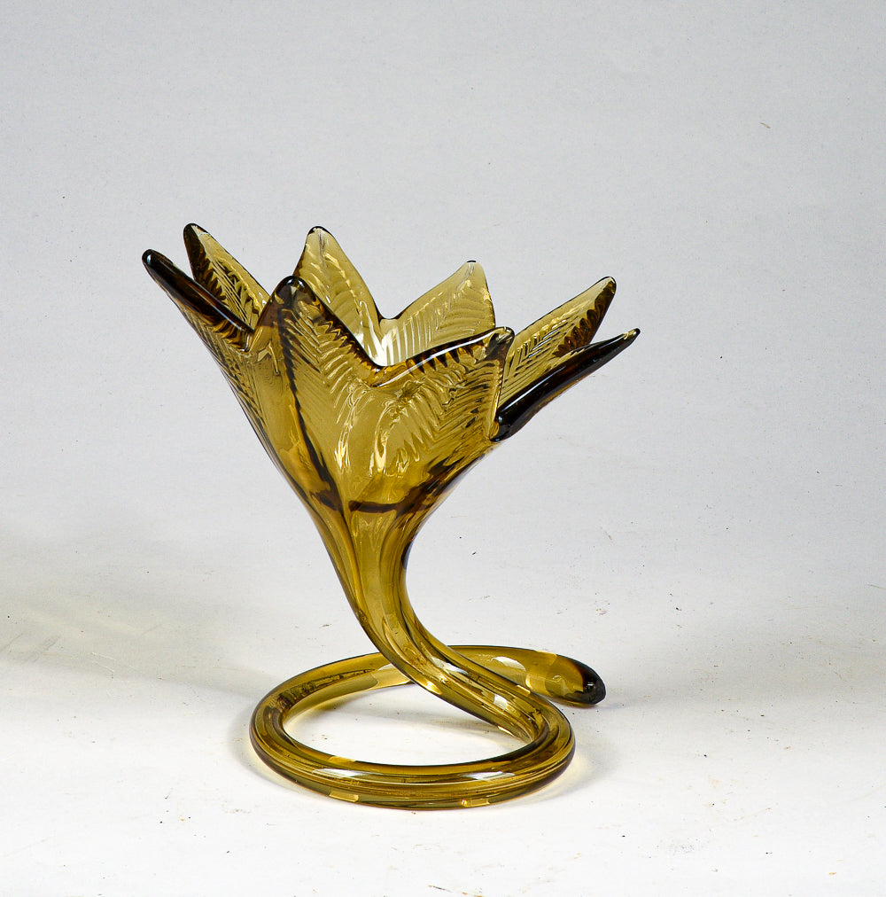 Vaso ambrato a fiore vetro Murano lavorato a mano Italia 1970