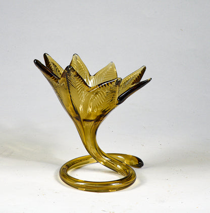Vaso ambrato a fiore vetro Murano lavorato a mano Italia 1970