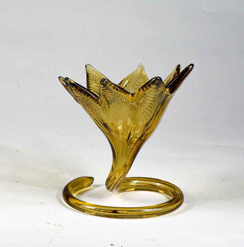 Vaso ambrato a fiore vetro Murano lavorato a mano Italia 1970