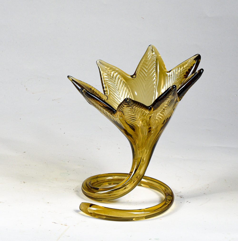 Vaso ambrato a fiore vetro Murano lavorato a mano Italia 1970