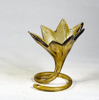 Vaso ambrato a fiore vetro Murano lavorato a mano Italia 1970
