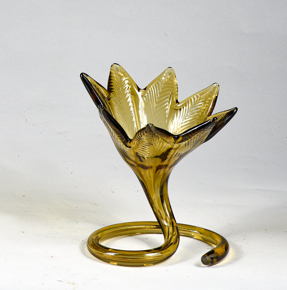 Vaso ambrato a fiore vetro Murano lavorato a mano Italia 1970