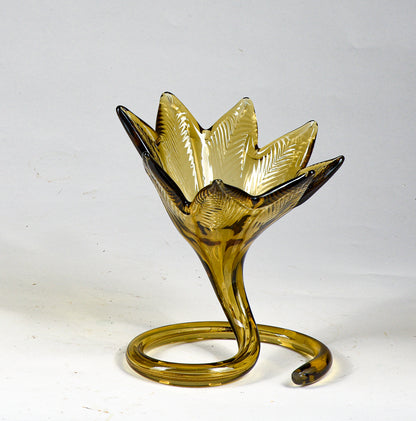 Vaso ambrato a fiore vetro Murano lavorato a mano Italia 1970